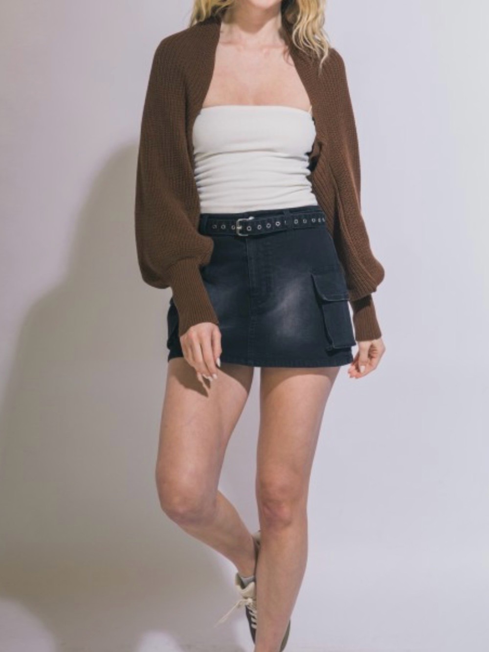 Knit Bolero Shrug Sweater coffee - Picture 6 of 9